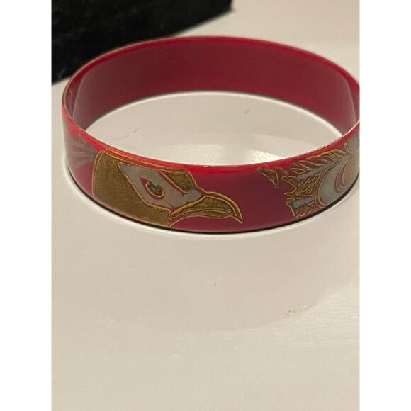 Vintage Italian Bangle Bracelet by Laurana Red & Gold Peacock - Picture 6 of 7